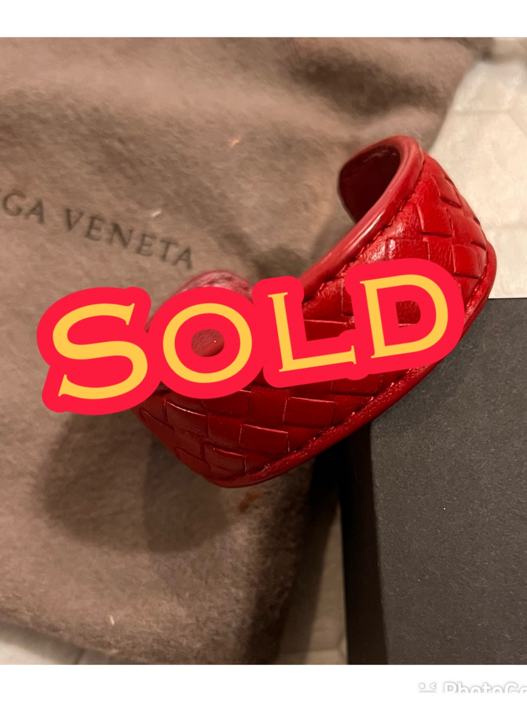Bottega Veneta Red Woven Leather Cuff Bracelet
